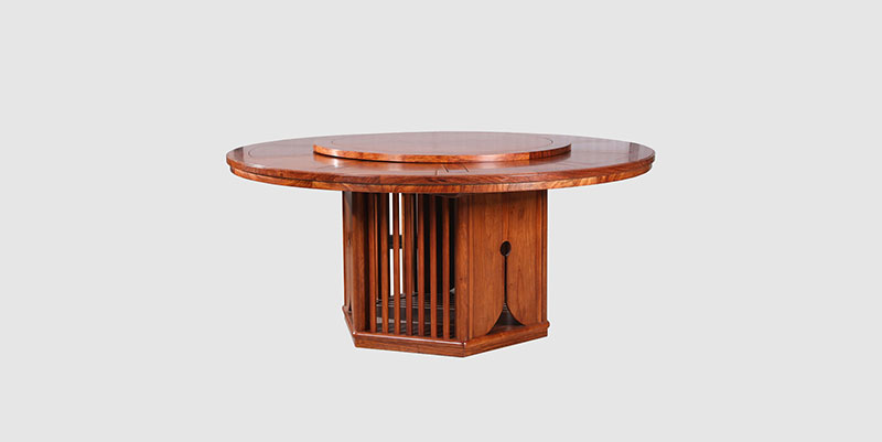 奇台中式餐厅装修天地圆台餐桌红木家具效果图